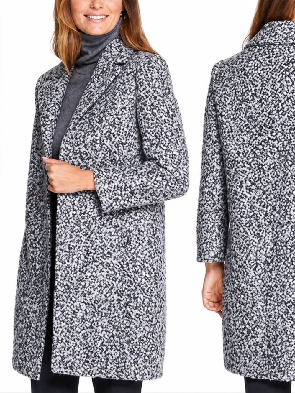J McLaughlin Women XS Gray Boucle Coat Textured Chic Minimalist Preppy Designer